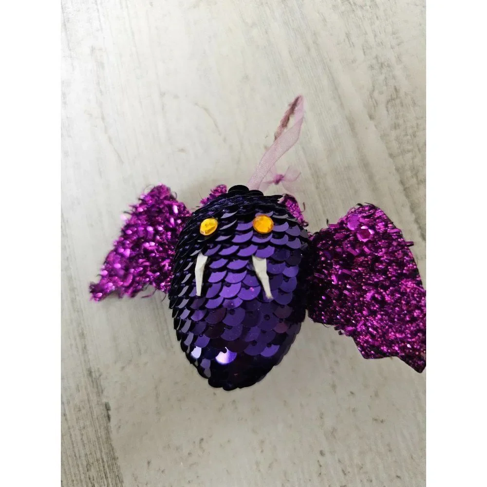 Pier 1 bat Halloween ornament‎ rare sequin purple glitter tree unique decor